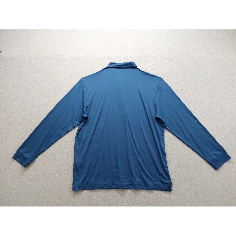 Maelreg Men Polo Shirt 2XL Blue‎ Long Sleeve Button Front Collared 4 Way Stretch